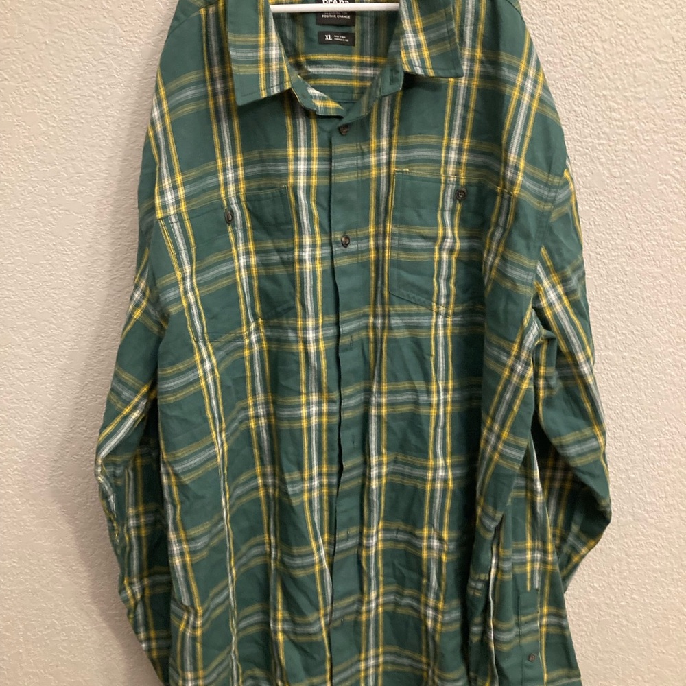 Prana Green and Yellow Plaid Shirt